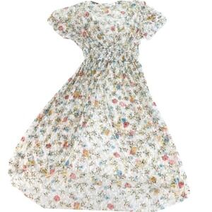 Daily Special White Floral Mesh Sheer High Low Dress Small Romantic Cottagecore